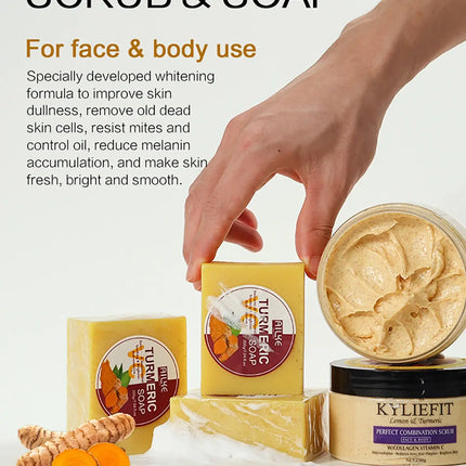AILKE Organic Turmeric Skin Care Set, Brighten, Cleaning Skin, Reduce Acne, Whiten, Even Skin Tone, Improve Dry Skin