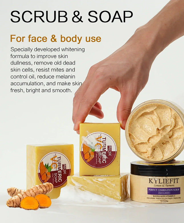 AILKE Organic Turmeric Skin Care Set, Brighten, Cleaning Skin, Reduce Acne, Whiten, Even Skin Tone, Improve Dry Skin