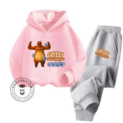 2024 Cartoon Grizzy the Lemmings Fall/Winter New Cotton 3-14 Year Old Boys and Girls Casual Hot Kawaii Printed Tracksuit