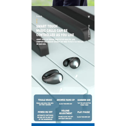 Ultra Open Ear Earbuds - Ergonomic Clip-On Earbuds, Small Bone Conduction Over-The-Ear Headphones with Waterproof Design, Perfec