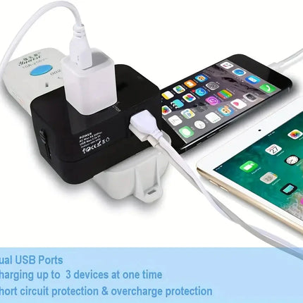 Universal AC power adapter with dual USB charging ports, universal travel plugs and sockets, EU-US AC power adapter