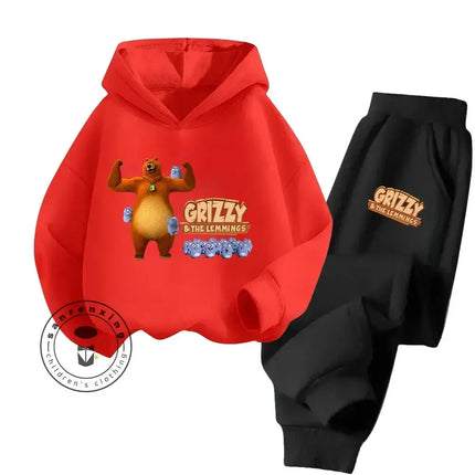 2024 Cartoon Grizzy the Lemmings Fall/Winter New Cotton 3-14 Year Old Boys and Girls Casual Hot Kawaii Printed Tracksuit