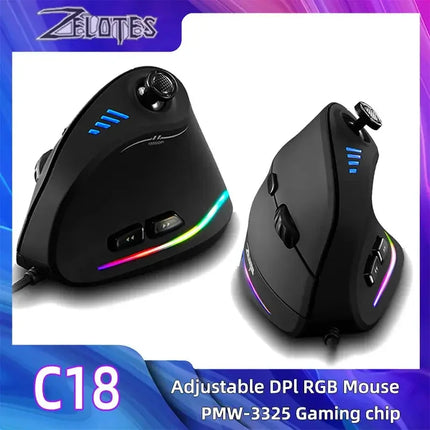 C-18 Vertical Gaming Mouse 10000 DPI Programmable 11 Buttons USB Wired RGB Optical Remote Mouse Gamer Mice For Laptop PC