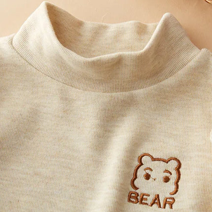 Children's T-Shirts Bear Embroidery and Fleece Long Sleeve Base Shirt Girls Boys Clothes Girls Tshirts Kids Clothes Boys