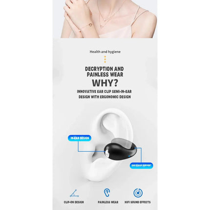 Ultra Open Ear Earbuds - Ergonomic Clip-On Earbuds, Small Bone Conduction Over-The-Ear Headphones with Waterproof Design, Perfec