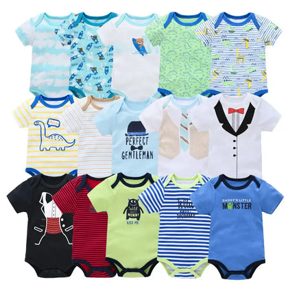 3 Pcs/set Baby Boy Clothes Summer 100%Cotton Blue Grey Tie Print Three Piece Short Sleeve Bodysuit vetements bebe For 0-12M