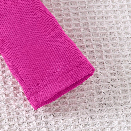 Autumn Girls' Casual And Fashionable Rose-Pink Butterfly Pattern Round-Neck Ruffled Long-Sleeved Dress