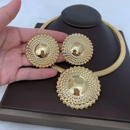 Dubai Jewelry Set for Women Round Beads Pendant Necklace and Earrings Gold Plated Jewelry for Weddings Bride Accessory Gift