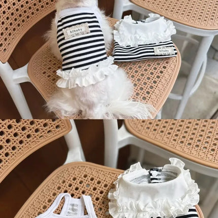 Pet Summer Clothes Pet Couple Striped Shirt Pet Tank Top Dog Cat Universal Knitted Teddy Shirt Puppy Clothing Dog Cooling Vest