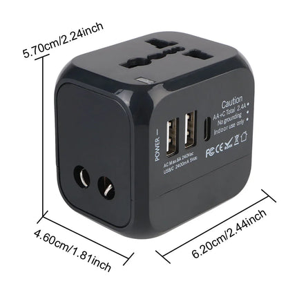 All-in-One Wall Travel Charger Adapter - US EU UK AU Plugs with 2 USB & 1 Type C, Universal for Travel