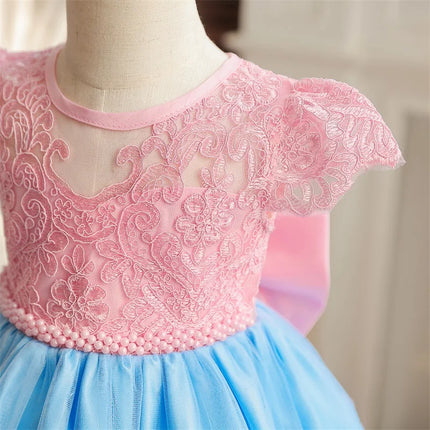 Baby Girls Dresses for 1st Birthday Party Backless Embroidery Elegant Big Bow Wedding Tutu Gown Girls Pink Formal Gala Costume