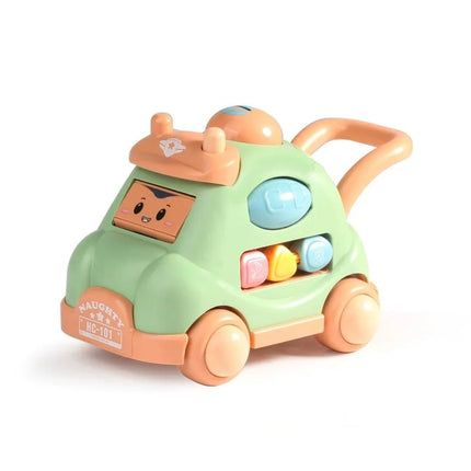 Kid Pull Along Toy Walking Trolley Musical Light Up Car Toy Crawling To Walking Learning Toys Cartoon Polyhedral Trolley Car Toy