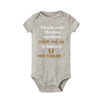 Do You Want To Becoming My Godfather Newborn Baby Clothes Ask Parrain Toddler Jumpsuits Boy Girl Bodysuits Short Sleeve Outfits