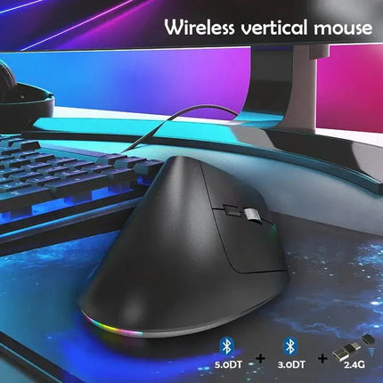 COUSO High Quality Ergonomic Mouse RGB Backlit Dual Mode BT3.0 BT5.0 Computer Bluetooth Rechargeable Wireless Vertical Mouse