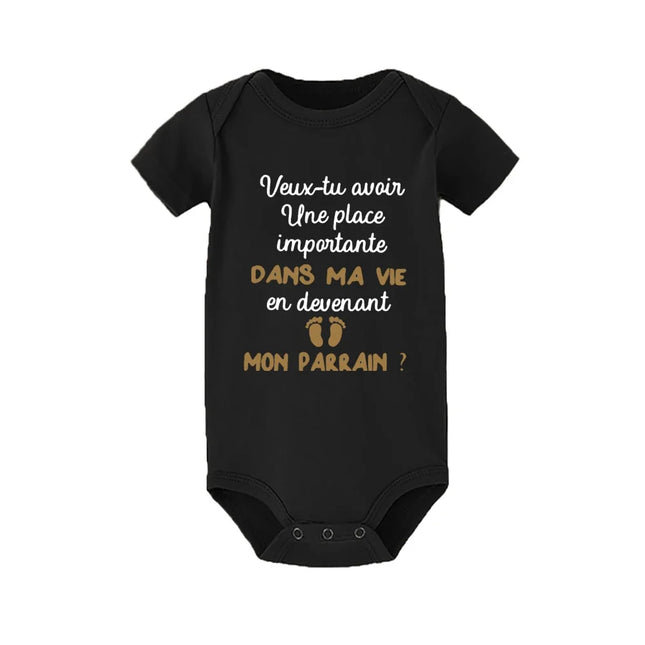 Do You Want To Becoming My Godfather Newborn Baby Clothes Ask Parrain Toddler Jumpsuits Boy Girl Bodysuits Short Sleeve Outfits