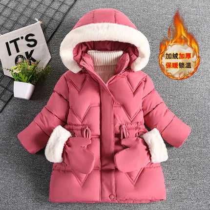 Autumn Winter Girls Jacket Keep Warm Fashion Hooded Outerwear Birthday Christmas Princess Coats 3 4 5 6 7 8 Years Kids Clothes