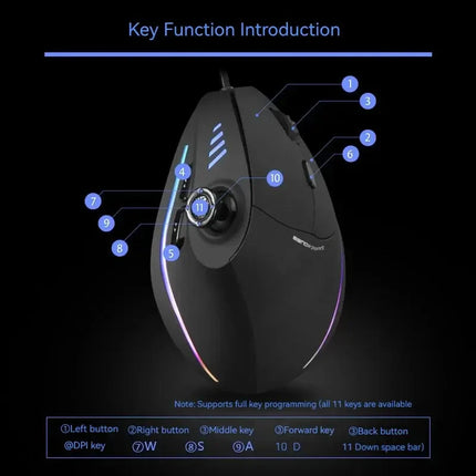 C-18 Vertical Gaming Mouse 10000 DPI Programmable 11 Buttons USB Wired RGB Optical Remote Mouse Gamer Mice For Laptop PC