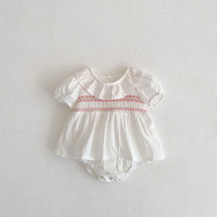 Summer Sister Baby Girl Clothes Embroidery Lace Floral Toddler Girls Ruffled Dress Newborn Infant Baby Romper 2Pcs Suit Korea