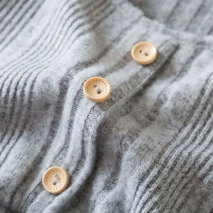 Baby Girl Button Front Solid Rib Knit Long-sleeve Dress Soft and Comfortable Perfect for Outings Daily Casual Wear Kids Clothes