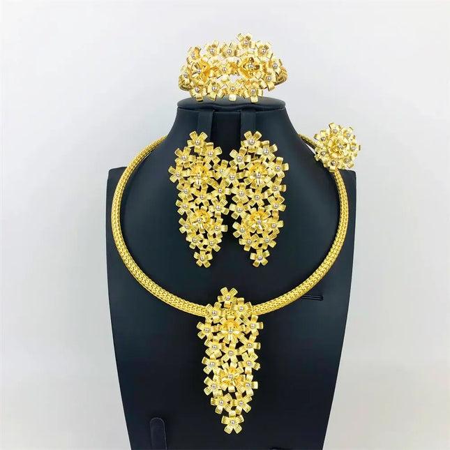 Women Jewelry Set Italy Luxury Design Quality Choker Set Gold Plated Necklace Pendant Ring Bracelet No Fade Wedding Party Gift