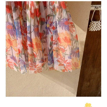 2025 Summer Kids Clothes Puff Sleeve Flower Print Dress For Girls Mesh Kids Dress for Girl
