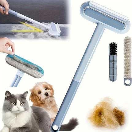 2-in-1 Pet Hair Remover Brush for Dogs & Cats - Dual-Action Bristle & Rubber Brushes with Washable Blue & Gray Bristles