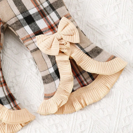 Baby Girl Slogan Graphic Ruffle Trim Bodysuit & Plaid Bow Front Flare Leg Pants & Headband