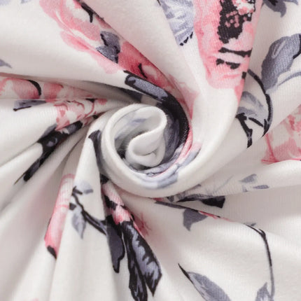 2pcs Baby Girls Cute Floral Graphic Print Bowknot Long Sleeve Romper & Hat Set Clothes