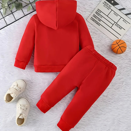 Baby Boy KING Crown Pattern Fleece Hoodie+Casual Pants Two Piece Set Spring and Autumn Sportswear