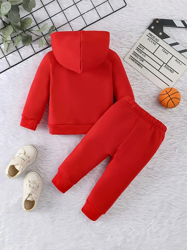 Baby Boy KING Crown Pattern Fleece Hoodie+Casual Pants Two Piece Set Spring and Autumn Sportswear