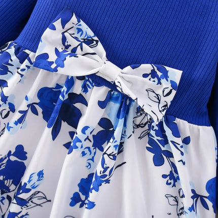 (6 Months -3 Years Old) Spring And Autumn New Blue Flower Baby Girl Dress, Chinese Retro Style Children'S Long Sleeve Clothes