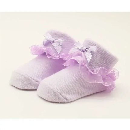 Baby Socks Newborn Infant Girl Lace Bow Socks Toddler Baby Girls Anti Slip Cotton Spring Autumn Short Sock For 0-6 Months