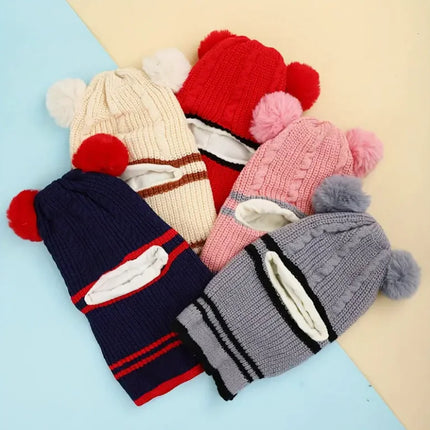Winter Knit Cap, Scarf And Mask Cap, Earmuffs Windproof Ear Protection, Hot Lining, Suitable for Boys And Girls