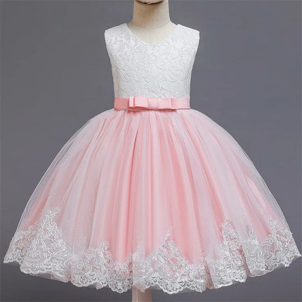 Baby Girls Dresses for 1st Birthday Party Backless Embroidery Elegant Big Bow Wedding Tutu Gown Girls Pink Formal Gala Costume
