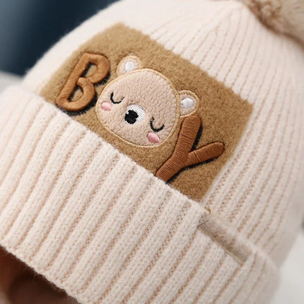 2Pcs/Set Children's Hat and Scarf Set for Boys and Girls Winter Warmth Cotton Lining Wool Knit Hats Baby Two-Piece Hat Set