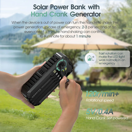 40000mAh Solar Power Bank with Hand Crank Portable 22.5W Fast Charger Built-in Cable External Battery for Phones Camping Outdoor