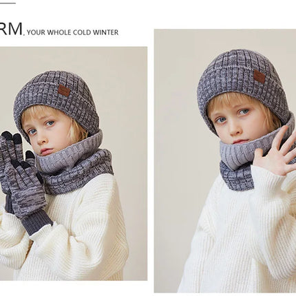 2/3Pcs Kids Winter Hat Scarf Gloves Set Warm Children Beanie Hats Neck Warmer Non Slip Gloves Child Boys Cap Kids Gift 4-10Y