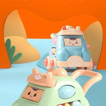 Kid Pull Along Toy Walking Trolley Musical Light Up Car Toy Crawling To Walking Learning Toys Cartoon Polyhedral Trolley Car Toy