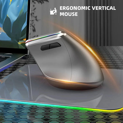 COUSO High Quality Ergonomic Mouse RGB Backlit Dual Mode BT3.0 BT5.0 Computer Bluetooth Rechargeable Wireless Vertical Mouse