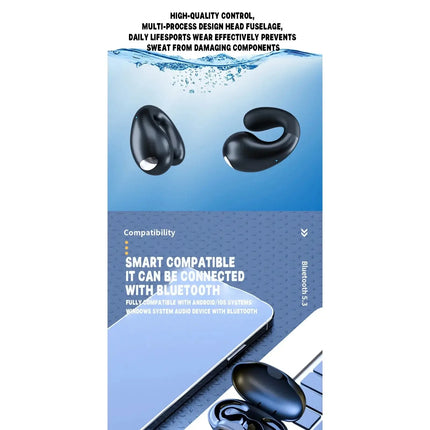 Ultra Open Ear Earbuds - Ergonomic Clip-On Earbuds, Small Bone Conduction Over-The-Ear Headphones with Waterproof Design, Perfec