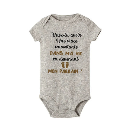 Do You Want To Becoming My Godfather Newborn Baby Clothes Ask Parrain Toddler Jumpsuits Boy Girl Bodysuits Short Sleeve Outfits