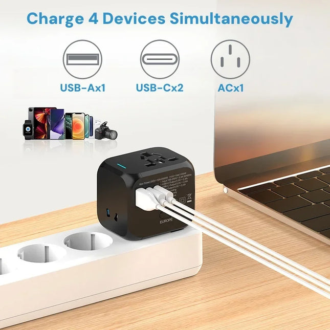 Universal Travel Adapter, Multi Plug 220v to 5v Outlet usb Type c Socket Multicontacto con usb y Corriente Charger For EU/UK/USA