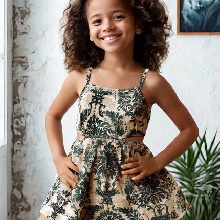 1 - 7 Y Baby Girls' Sling Cut - Out Vintage Floral Print Dress - Stylish & Breathable Summer Outfit for Kids Girls Dress