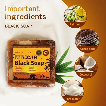 Natural African Black Soap with Organic Shea Butter Acne Treatment Anti-Blemish Moisturizing Body Face Skin Care Beauty Bath Bar