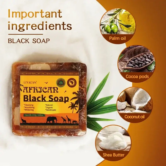 Natural African Black Soap with Organic Shea Butter Acne Treatment Anti-Blemish Moisturizing Body Face Skin Care Beauty Bath Bar