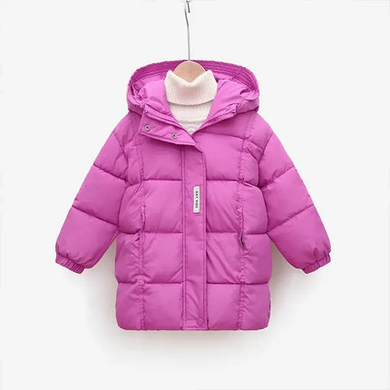 Children's Autumn Winter Warm Mid-length Jacket 3-10 Years Boys Grils Fashion Hooded Thicken Cotton Coat Windproof Outerwear