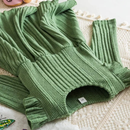 Baby Girl Button Front Solid Rib Knit Long-sleeve Dress Soft and Comfortable Perfect for Outings Daily Casual Wear Kids Clothes