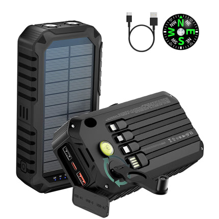 40000mAh Solar Power Bank with Hand Crank Portable 22.5W Fast Charger Built-in Cable External Battery for Phones Camping Outdoor