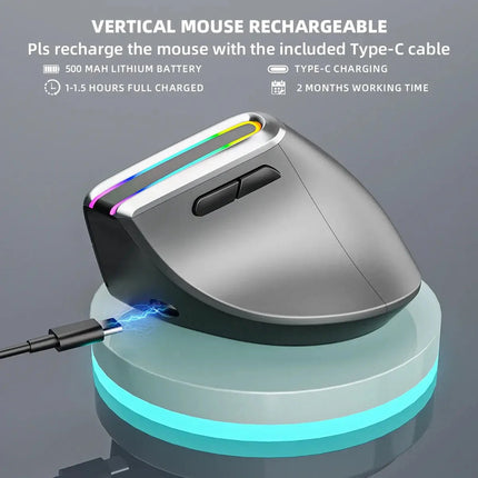 COUSO High Quality Ergonomic Mouse RGB Backlit Dual Mode BT3.0 BT5.0 Computer Bluetooth Rechargeable Wireless Vertical Mouse