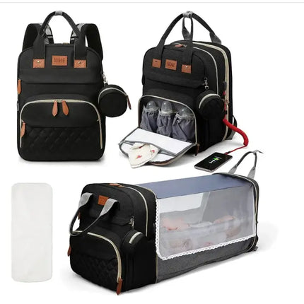 3 In 1 Diaper Bag Backpack Foldable Baby Bed Waterproof Travel Bag with USB Charge Diaper Bag Backpack with Changing Bed 3 types